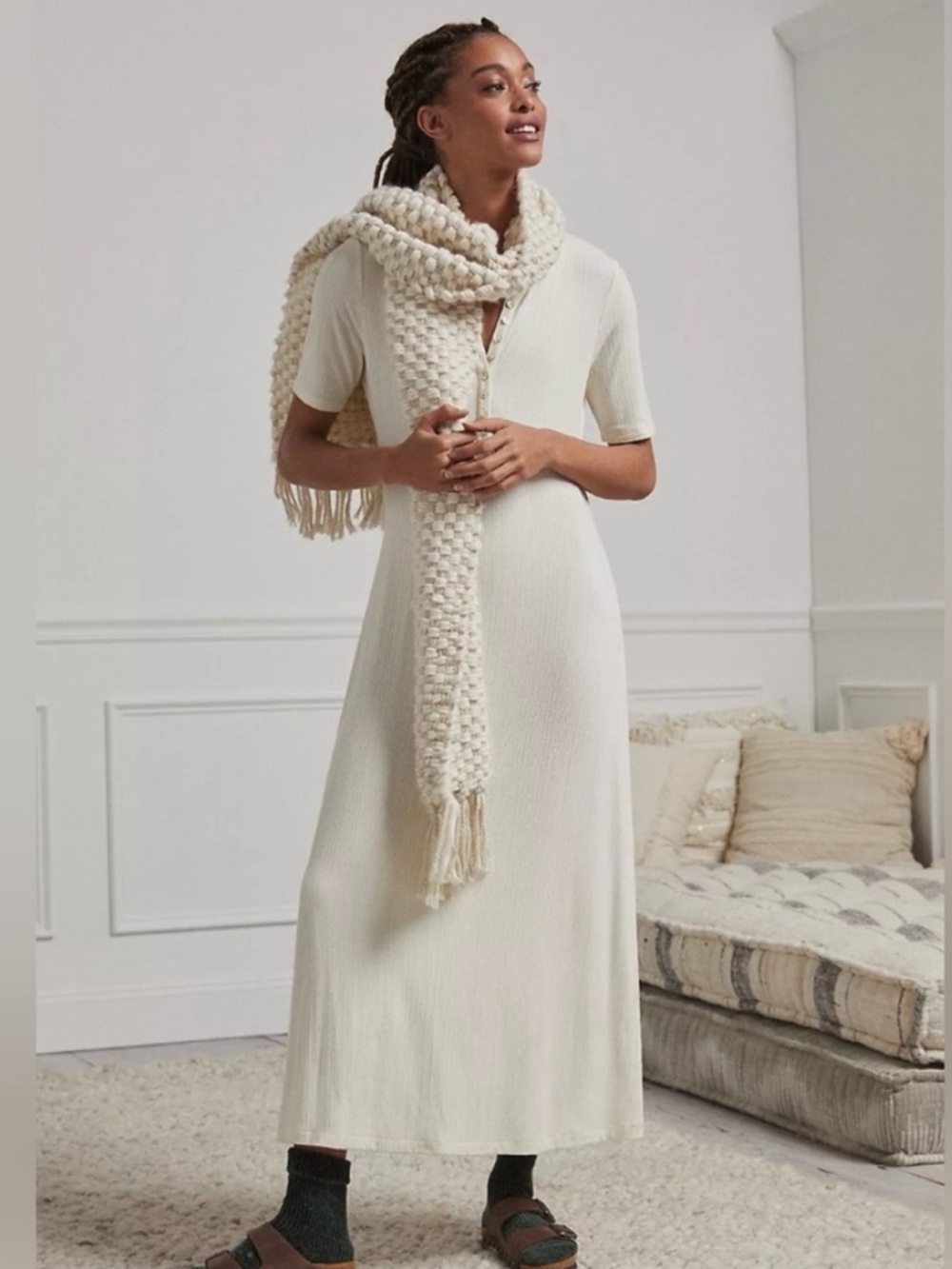 Anthropologie Orla Short Ribbed Sleeved Henley Maxi Dress - NIP - Picture 2 of 9